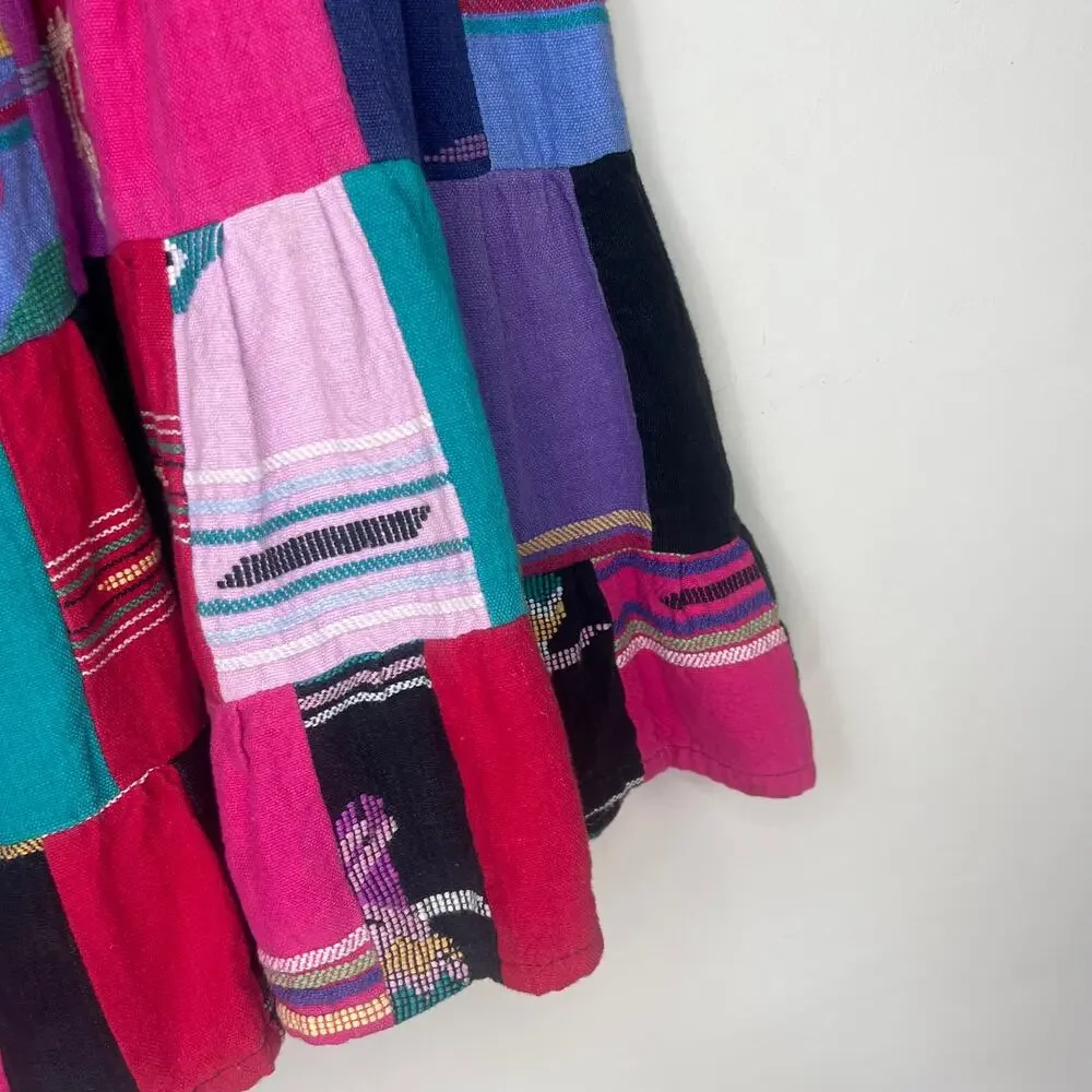VTG Boho Handmade Upcycled tapestry Patchwork midi Skirt Women’s Guatemalan 60s